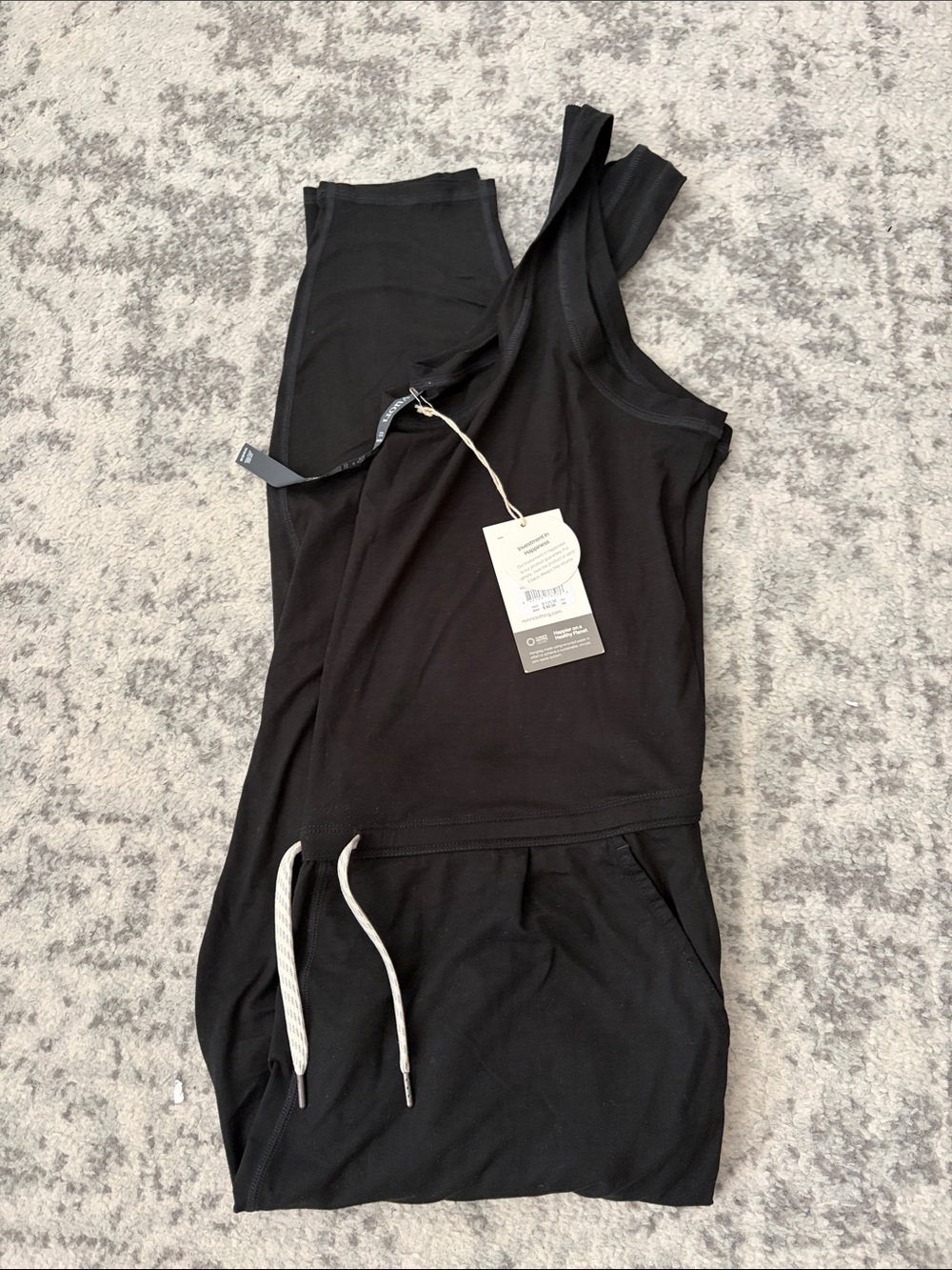Vuori One-Shoulder Black Drawstring Dress